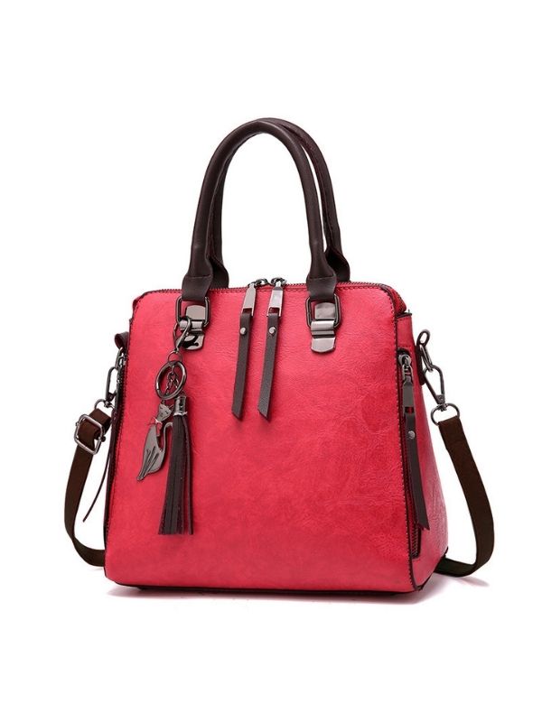 Women Vintage Leather Tassel Handbag Crossbody Shoulder Bag