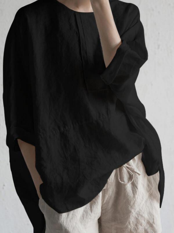 Womens Linen Half Sleeve Casual T-Shirt - CHALIER