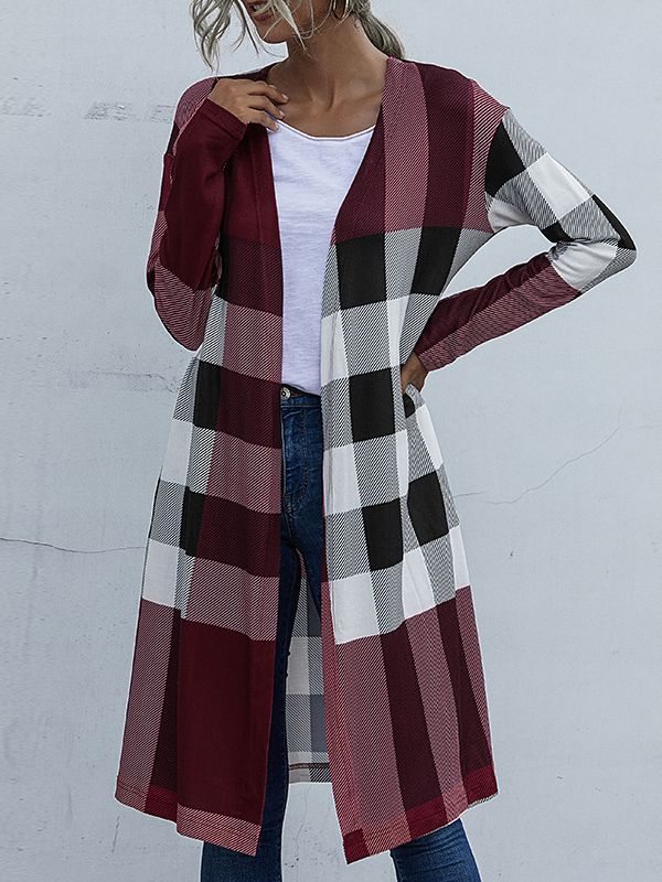 Women's Fashion Outwear Check Pattern Coat