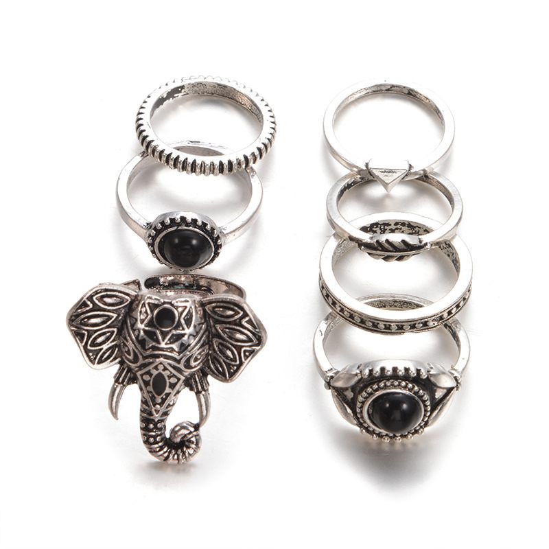 Female Design Hot Bohemia Rings Silver Elephant Jewelry Set