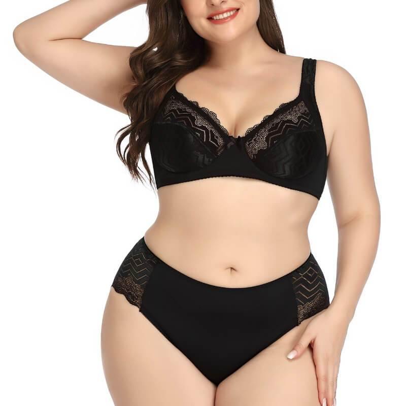 Women Plus Size Sexy Bra Comfort Breathable Full Coverage Lingerie Set - CHALIER