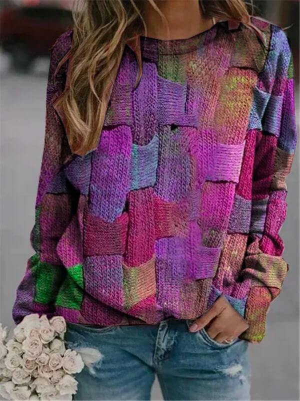 Women Casual Long Sleeve Vintage Abstract  Sweatshirt - CHALIER