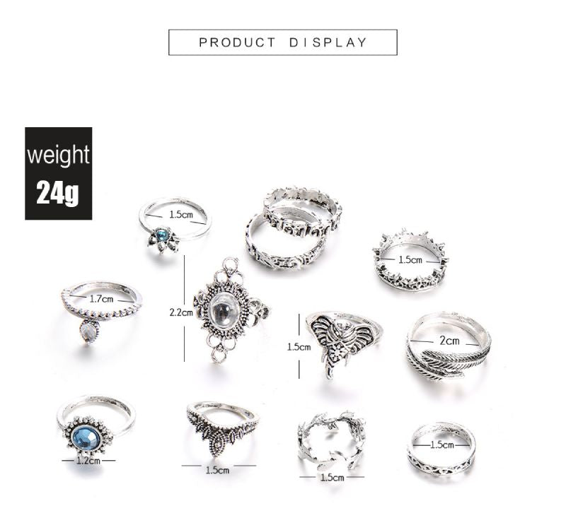 Female Design Hot Bohemia Rings Silver Fashionable Jewelry Set
