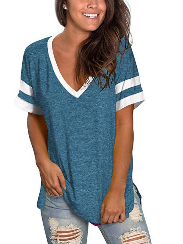 Women Casual Short Sleeve Stripes Shirts & Tops - CHALIER