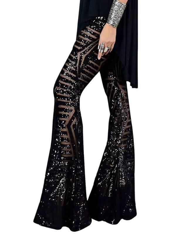 Chalier Sequin Stripes Wide Leg Pants - CHALIER