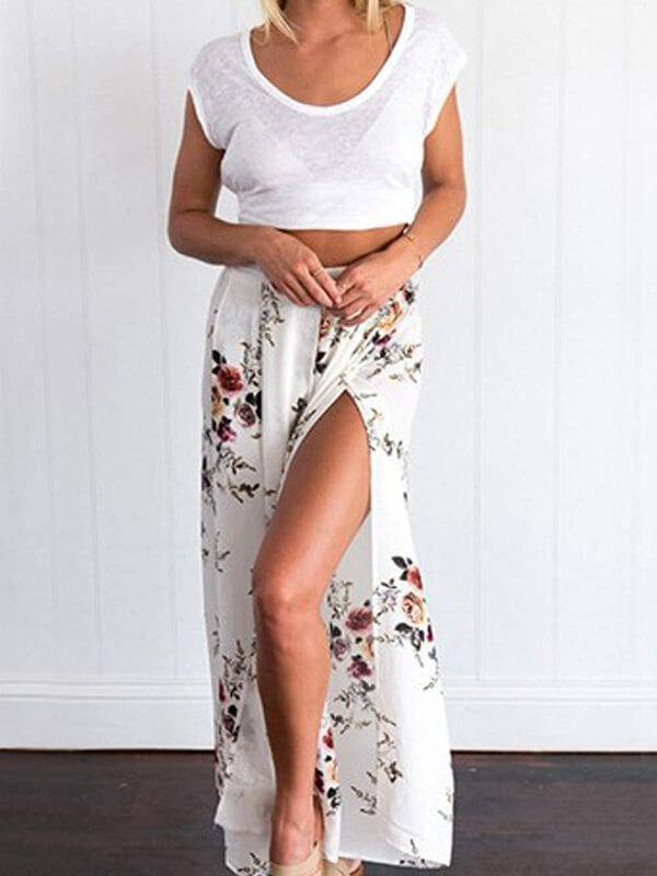 Womens Summer Beach Wrap Cover Up Boho Floral Tie Up Waist  Maxi Skirt - CHALIER