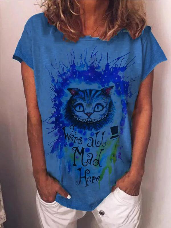 Ladies Painted Cat Print T-Shirt - CHALIER