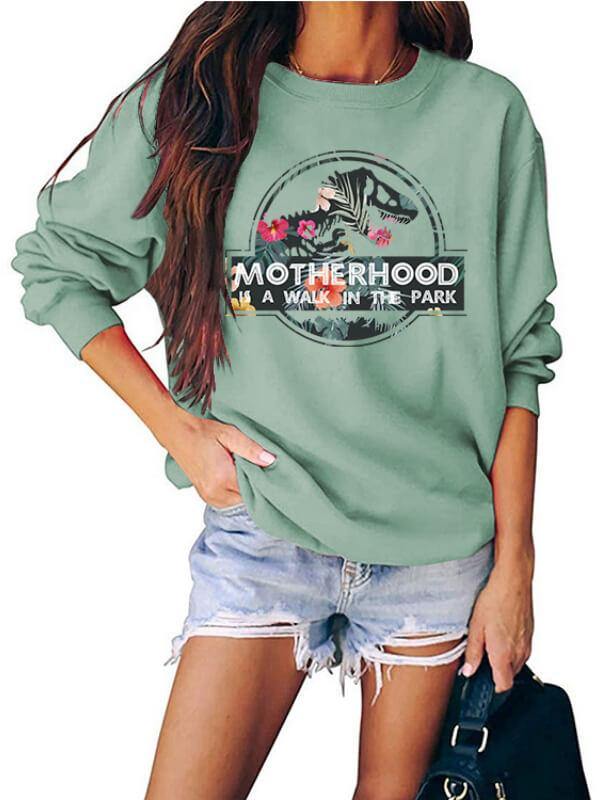 Women's Dinosaur Printed Casual Round Neck Sweatshirt - CHALIER