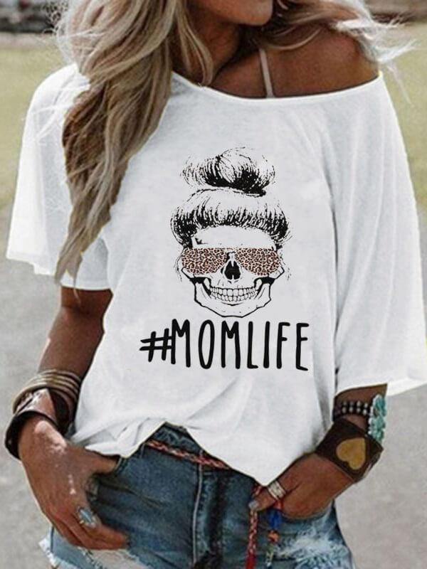 Ladies Letter Printed Round Neck Short Sleeve T-Shirt - CHALIER