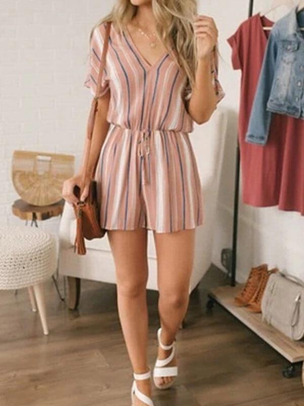 Chalier V Neck Chiffon Short Sleeve One-Pieces - CHALIER