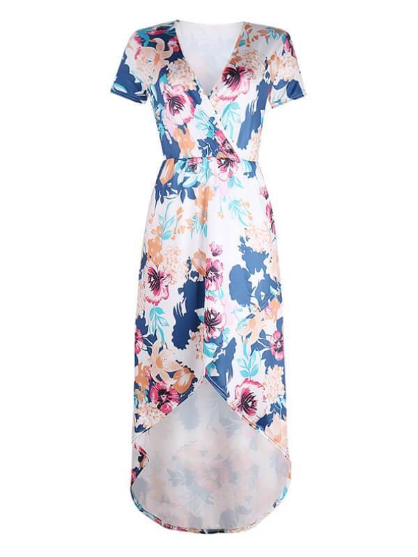 Ladies Short Sleeve Floral Printed Maxi Dress - CHALIER