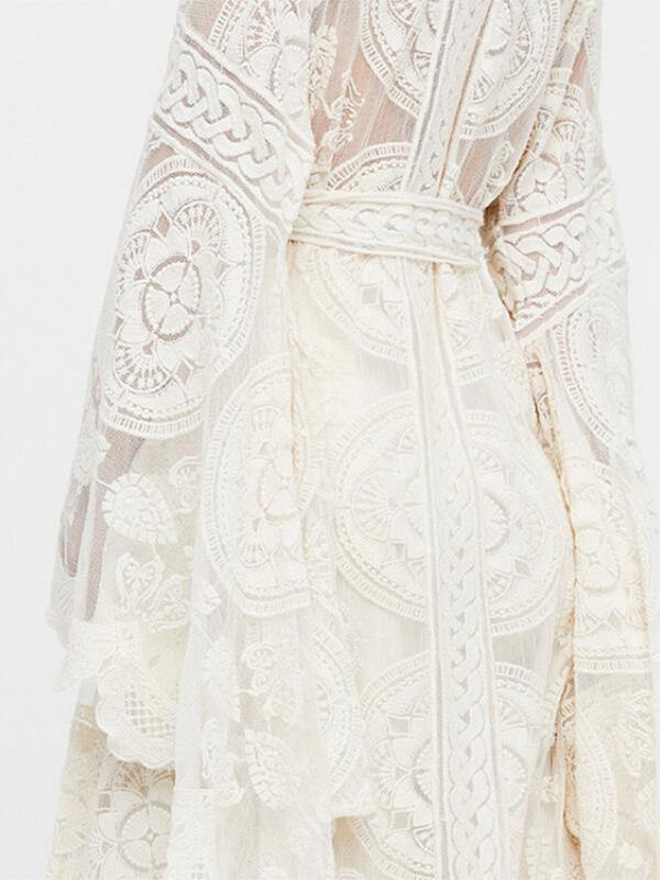 Long Sleeve Lace Solid Cardigan - CHALIER