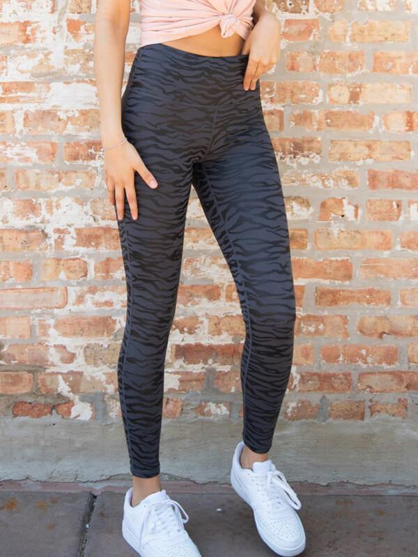 Chalier Black High Waist Tummy Control Zebra Stripes Print Leggings - CHALIER