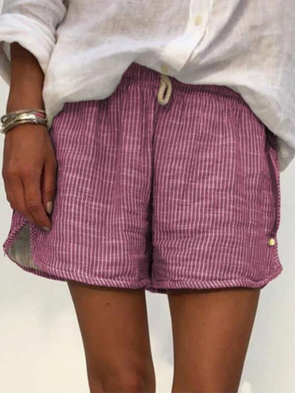 Women Casual Cotton-Blend Striped Printed Shorts - CHALIER