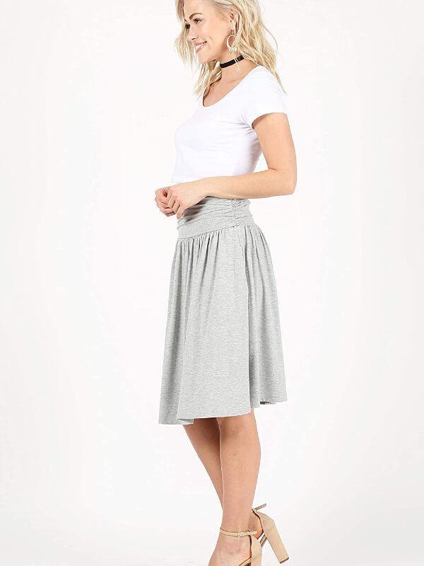 Simlu Womens Regular and Plus Size Skirt with Pockets Below The Knee Length Ruched Flowy Skirt Midi Skirt for Women - CHALIER