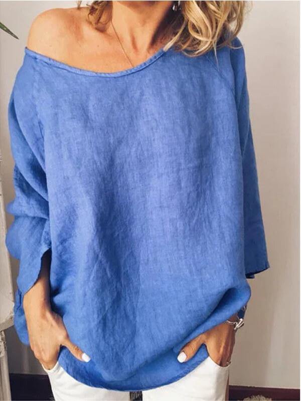 Women's Solid Oversaize Cotton And Linen Casual T-Shirt - CHALIER