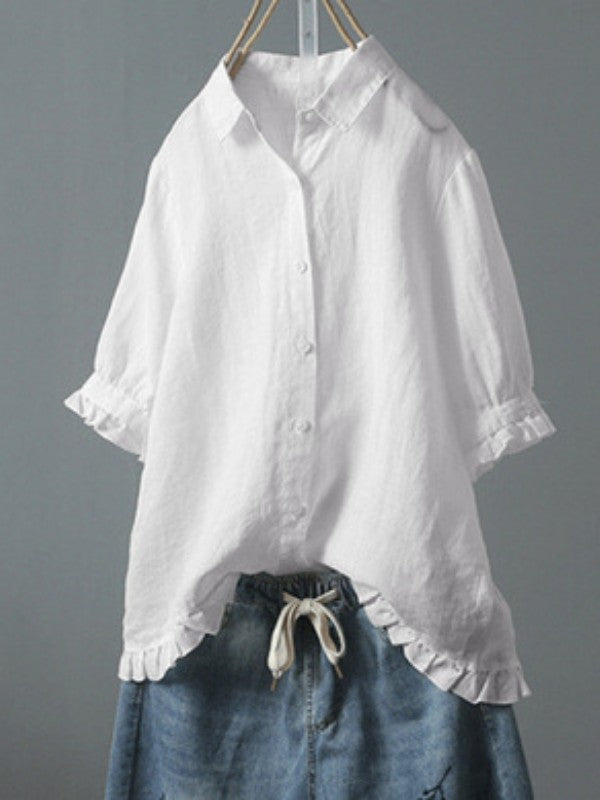 Women Casual Single Breasted Ruffle Blouse