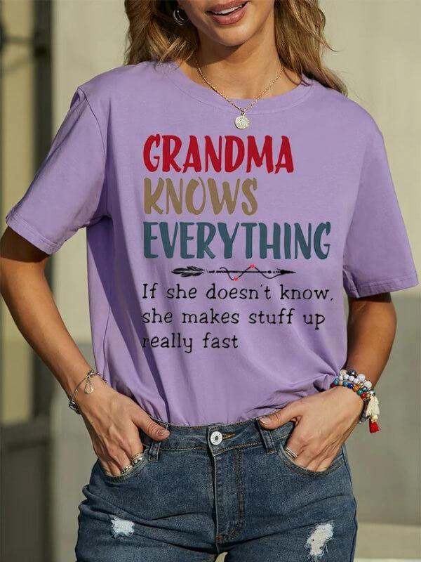 Grandma Knows Everything Women's Letter Printed T-Shirt - CHALIER