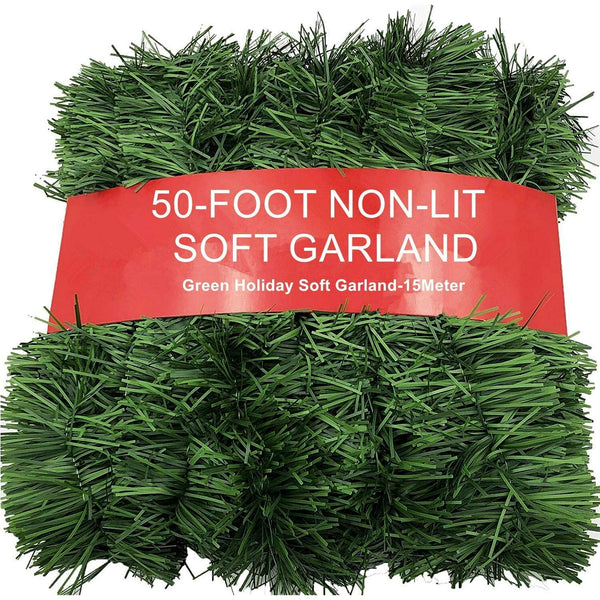 50FT Christmas Garland for Christmas Decorations,Non-Lit Soft Green Holiday Decor for Outdoor or Indoor Use, Green