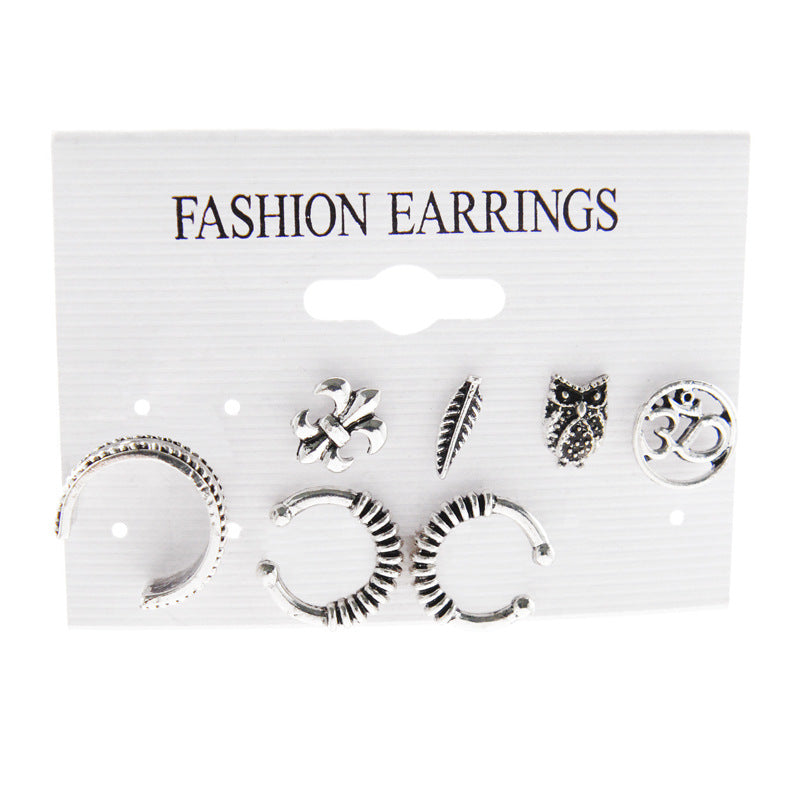 Female Bohemian 7PCS Hoops Women Silver Earrings