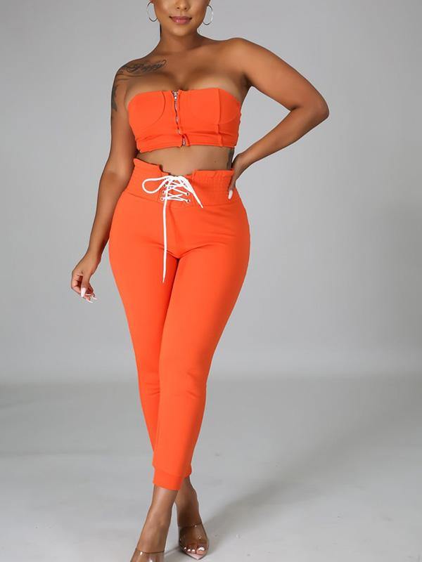 Women's Casual Sexy Strapless Tops and Pants Outfit Two Piece Set - CHALIER