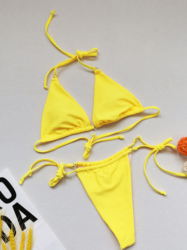 Sexy Bikini Soft Triangle Cup Drawstring Two-Piece Swimsuits