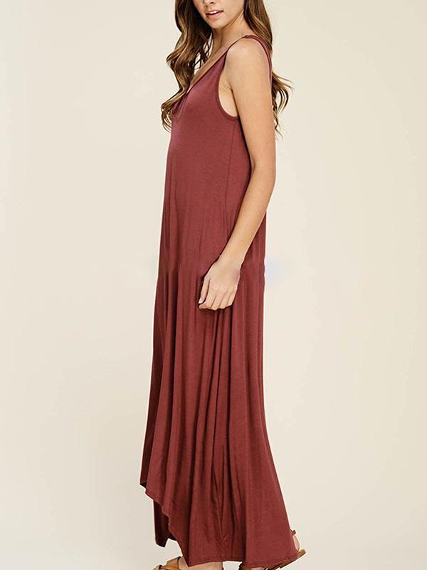 Women's Sleeveless Maxi Dress Casual Pockets Soft Jumper Skirt Solid Beach Dress - CHALIER