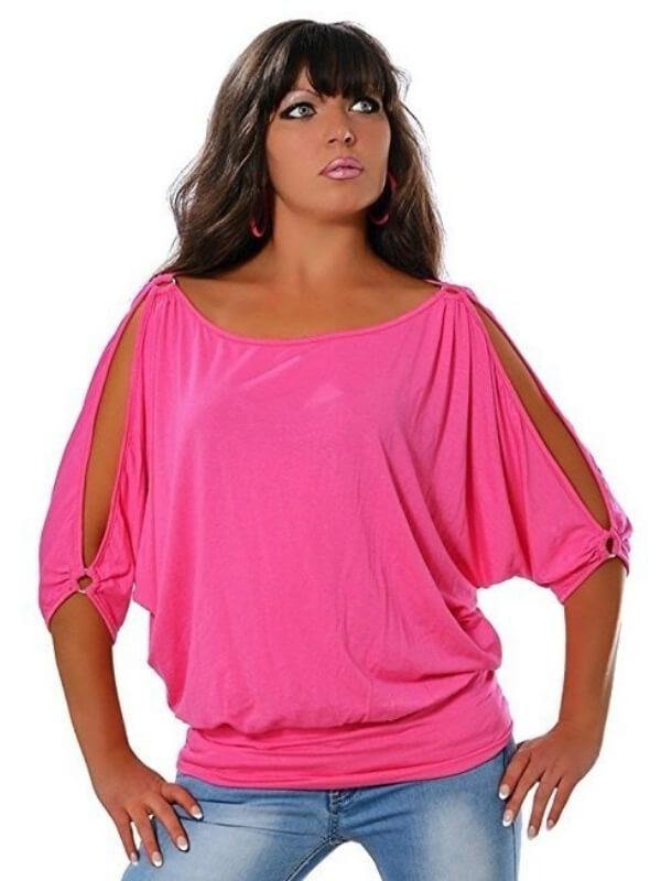 Women Cold Shoulder Round Neck Plus Size T-Shirt - CHALIER