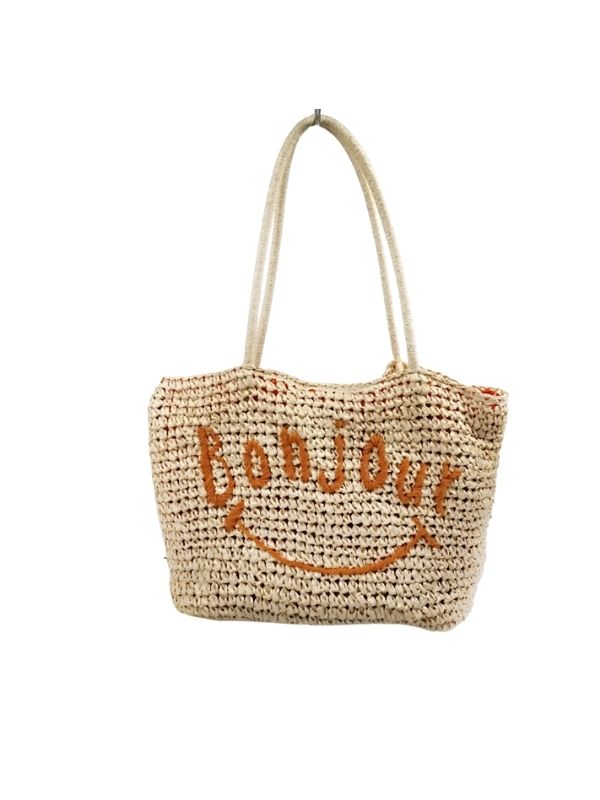 Women's Letter Embroidery Woven Straw Shoulder Handbag Tote Bag