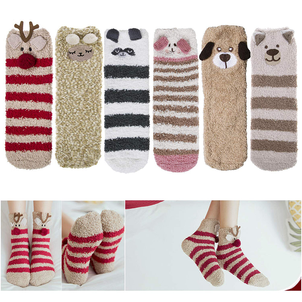 Womens Fuzzy Christmas Socks Winter Soft Slipper Cozy Fluffy Socks Gifts 6 Pairs