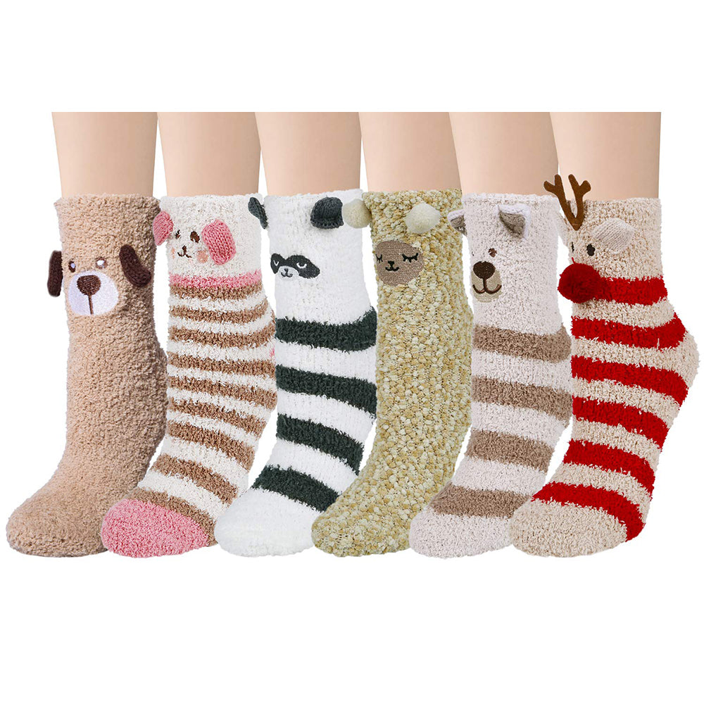 Womens Fuzzy Christmas Socks Winter Soft Slipper Cozy Fluffy Socks Gifts 6 Pairs