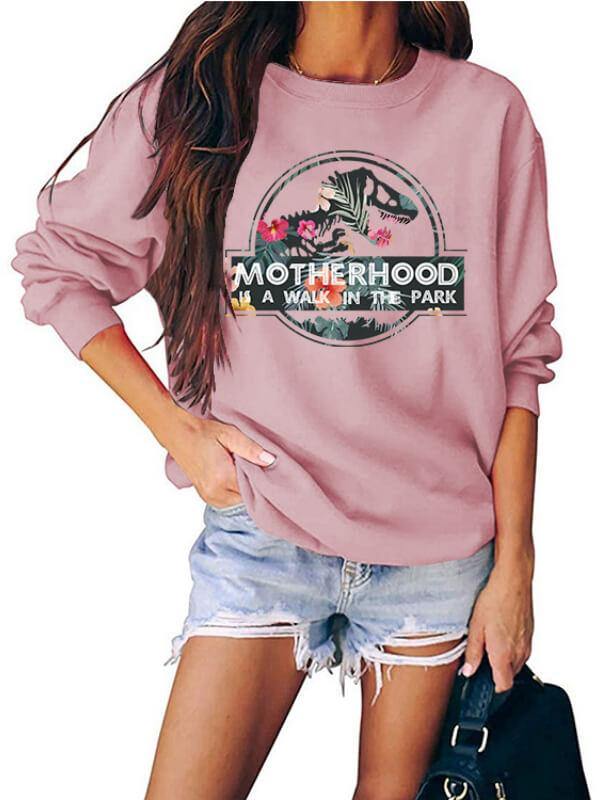 Women's Dinosaur Printed Casual Round Neck Sweatshirt - CHALIER