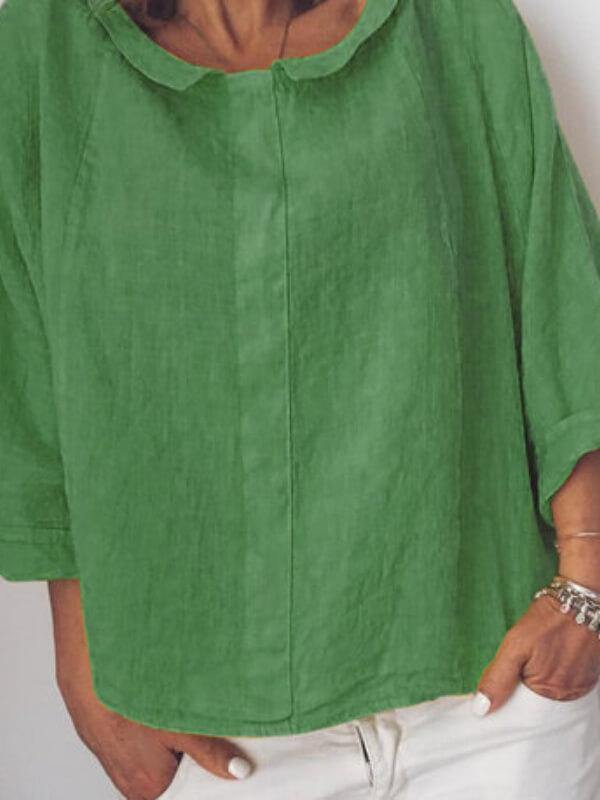 Ladies Casual Collar Buttoned Cotton-Blend Top - CHALIER