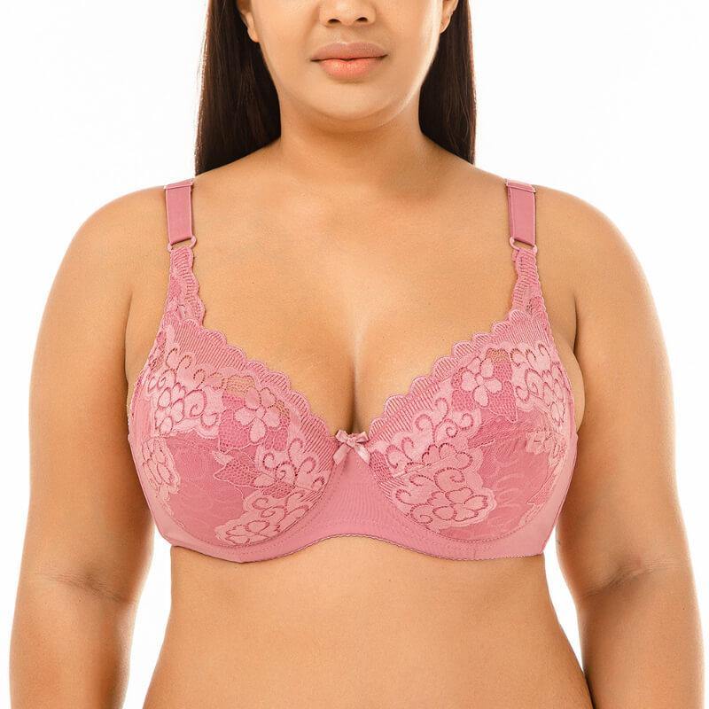 Women Plus Size Bra Push Up Floral Lace Full Coverage Comfort Bra - CHALIER