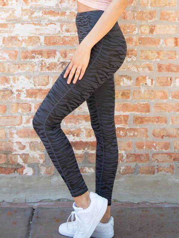 Chalier Black High Waist Tummy Control Zebra Stripes Print Leggings - CHALIER