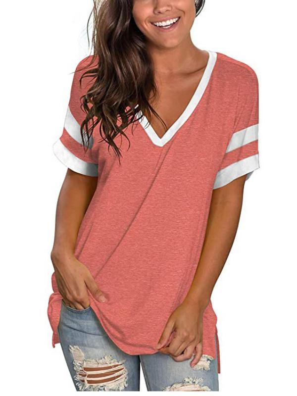 Women Casual Short Sleeve Stripes Shirts & Tops - CHALIER