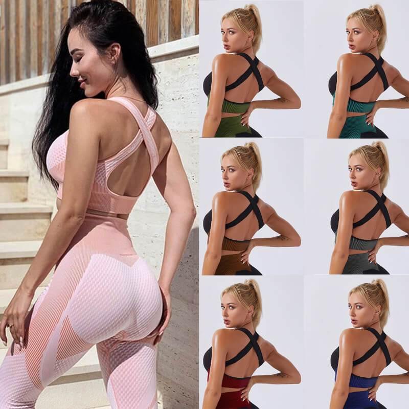 Women Running Sports Bra Beauty Back Criss Cross Sports Bra - CHALIER