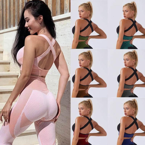 Women Running Sports Bra Beauty Back Criss Cross Sports Bra - CHALIER