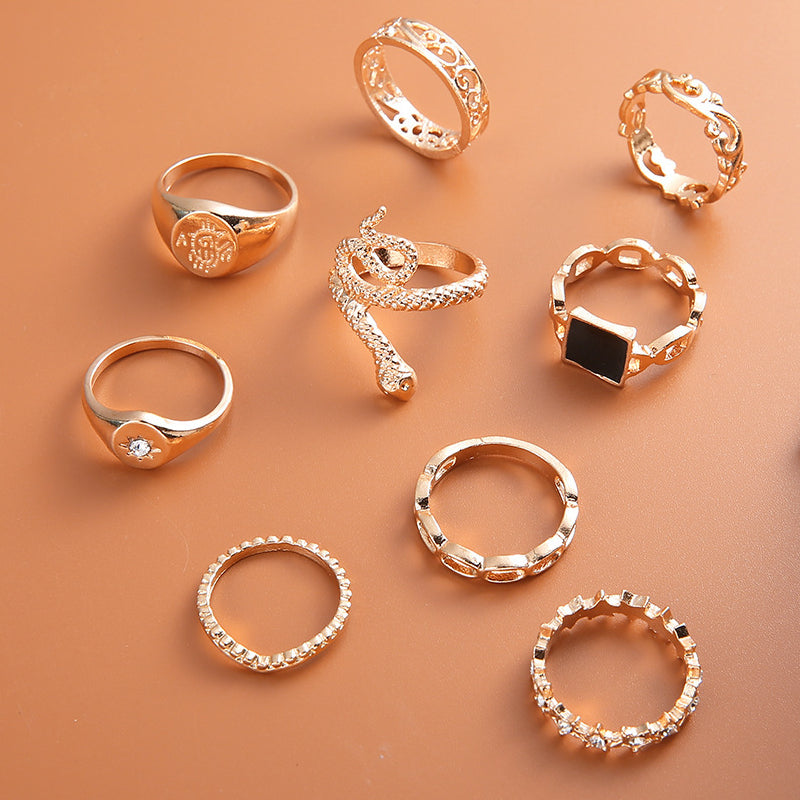 Female Fashionable Rings Woman Design Snack Gold Jewelry Set