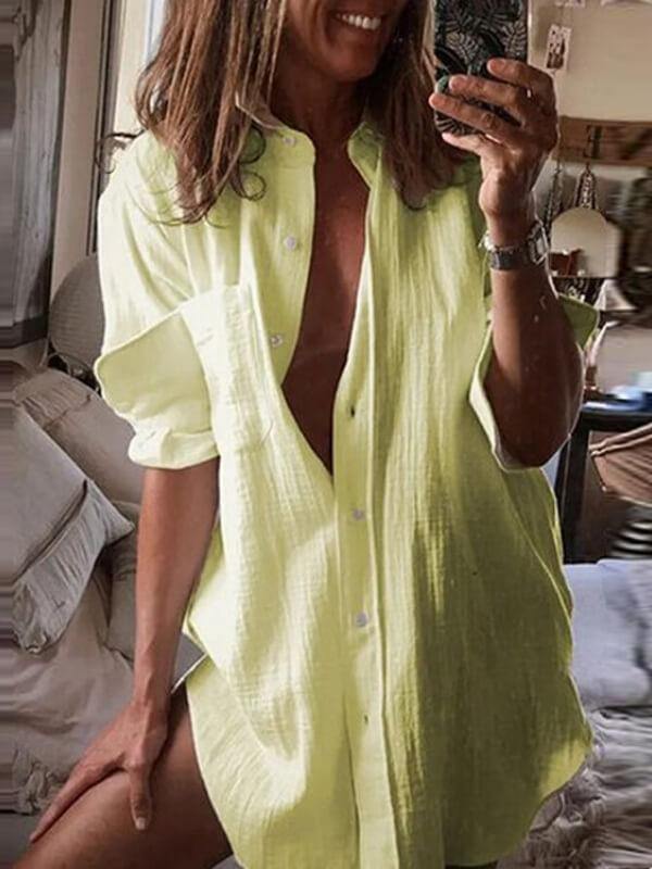 Women's Long Sleeve Loose Cotton Shirts & Tops - CHALIER