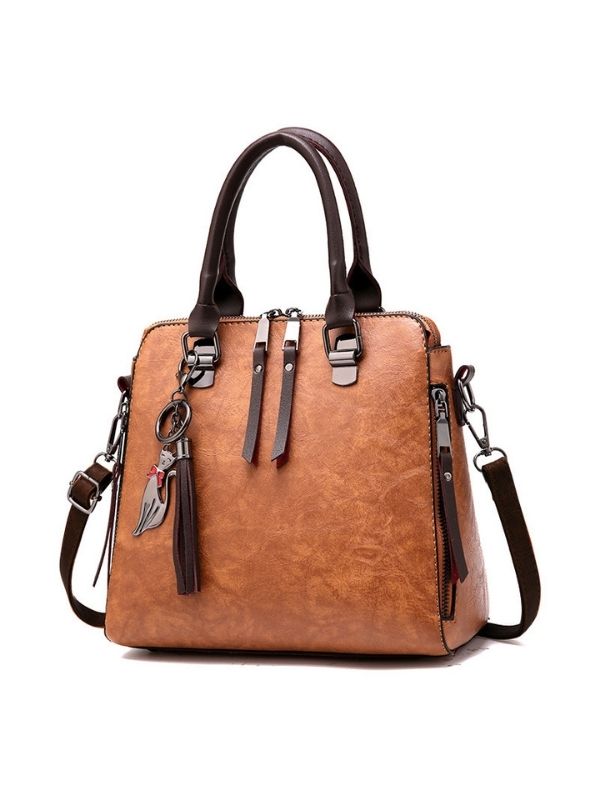 Women Vintage Leather Tassel Handbag Crossbody Shoulder Bag