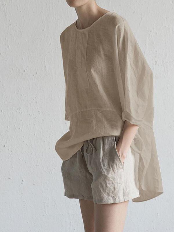 Summer Casual Cotton Linen Plain Top - CHALIER