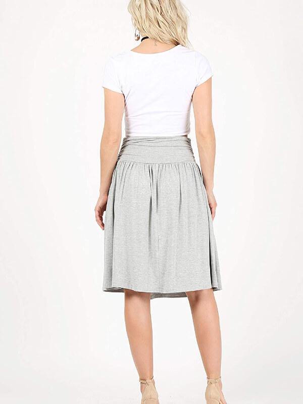 Simlu Womens Regular and Plus Size Skirt with Pockets Below The Knee Length Ruched Flowy Skirt Midi Skirt for Women - CHALIER