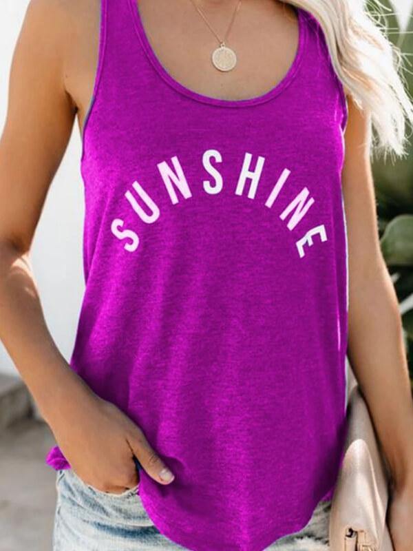 Ladies Crew Neck Letter Print Tank Top T-shirt - CHALIER