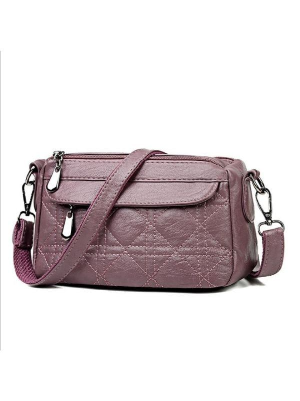 Ladies Double-Layer Large Capacity Diagonal Shoulder Bag Washed Soft Leather Pouch