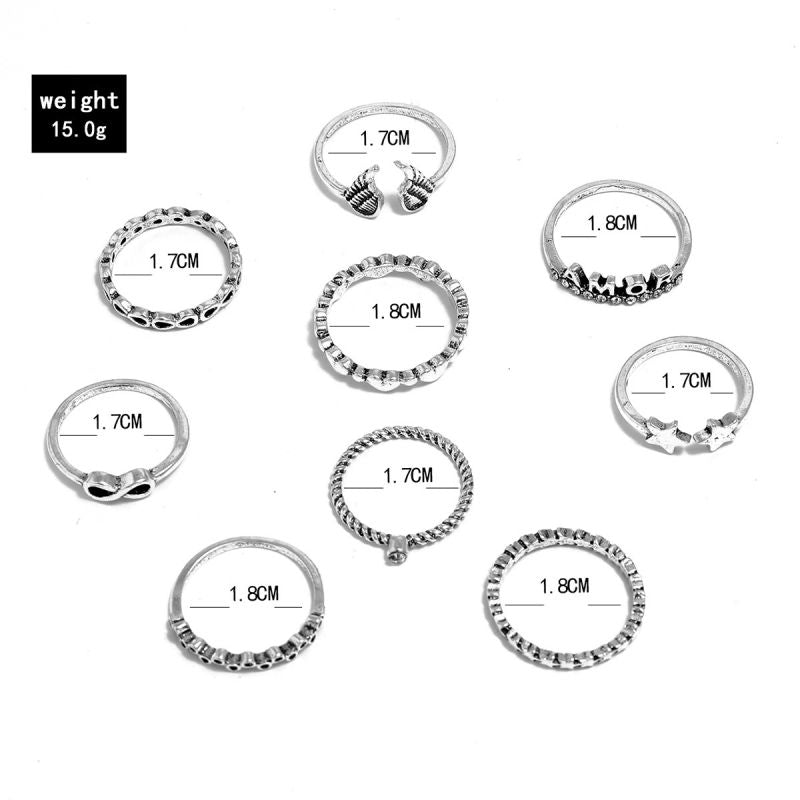 Female Bohemia Rings Woman Design Silver Jewelry Set