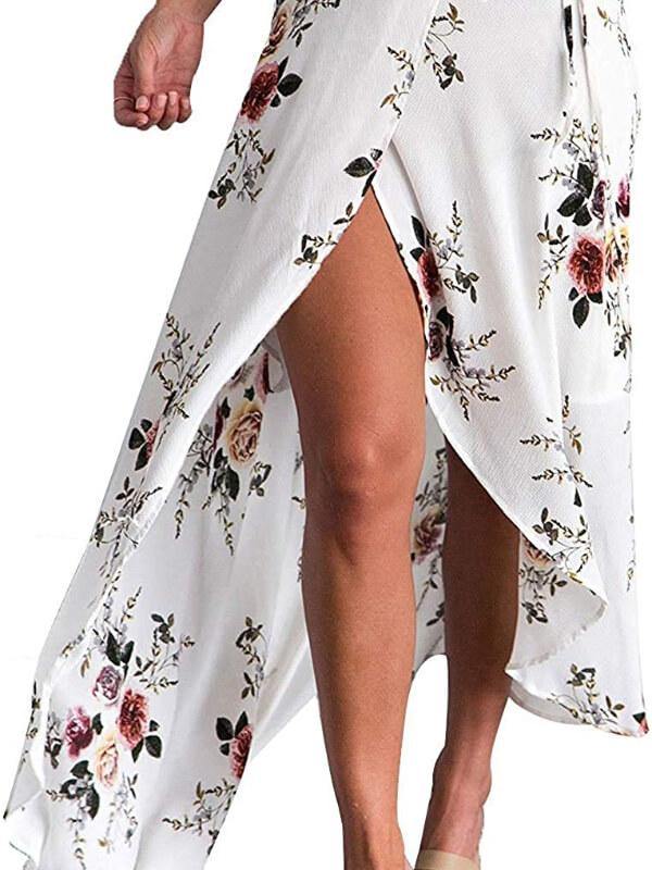 Womens Summer Beach Wrap Cover Up Boho Floral Tie Up Waist  Maxi Skirt - CHALIER