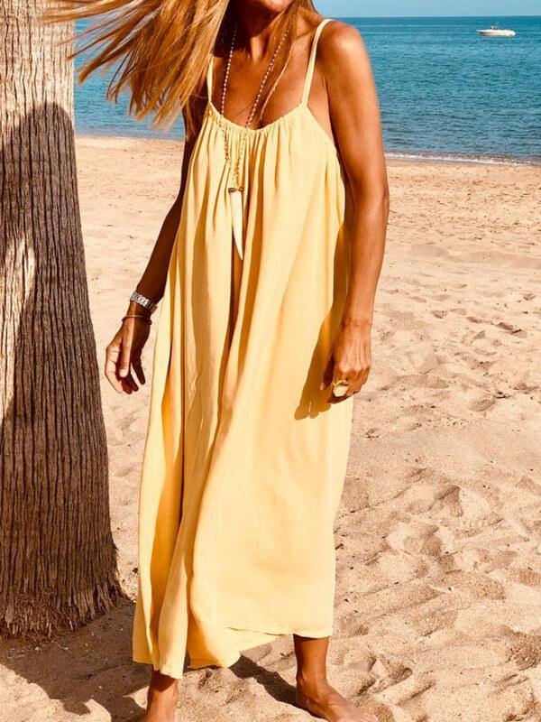 Chalier Solid Sleeveless Spaghettie Jumpsuit Wide Leg Pants - CHALIER