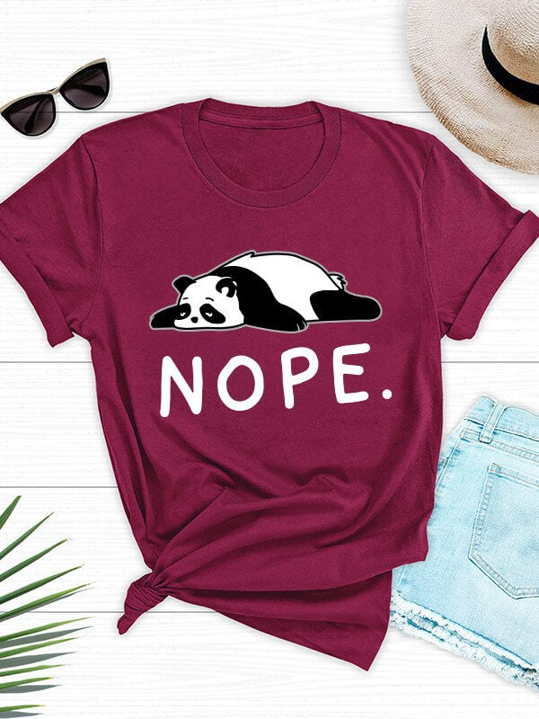 Women Panda Printed Short Sleeve T-Shirt