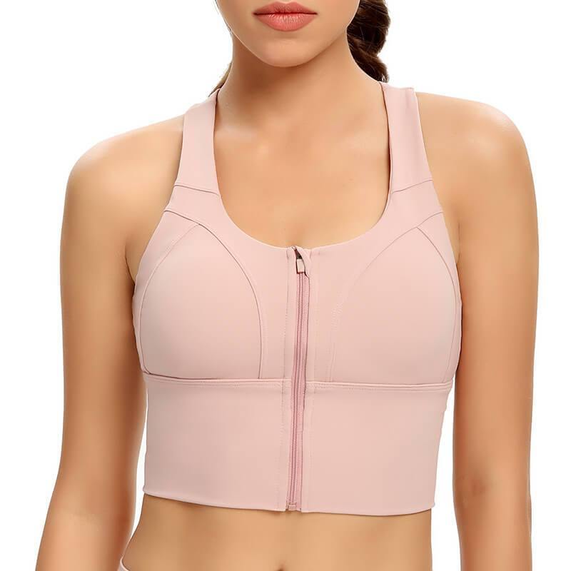 Womens Zip Front Sports Bra Wireless Bra Active Yoga Sports Soft Support Bra - CHALIER